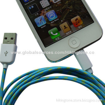 Round-shaped Fabric Braided Transfer Data Cable for iPhone 5/5S/5C, with MFI License